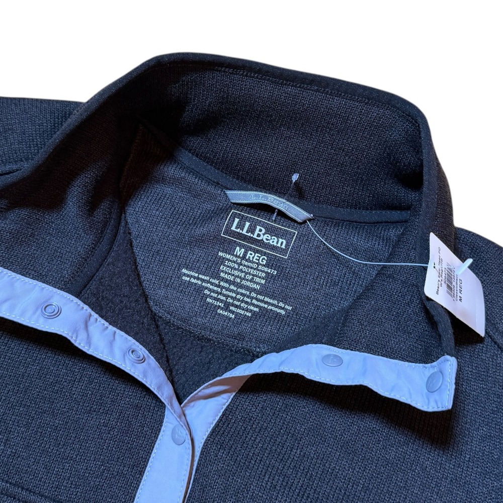 L.L.Bean Sweater Fleece Pullover Women Medium Classic Black NWT 506473 Snap Neck - Picture 3 of 5